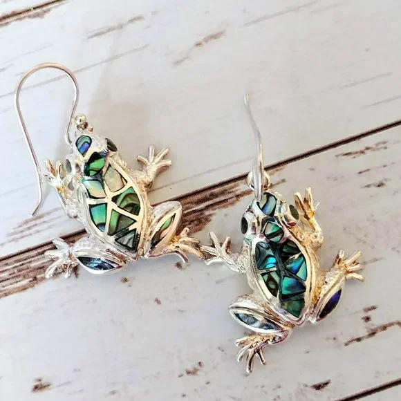 Mermaid's Dream Abalone Frog Earrings - Picture 4 of 5